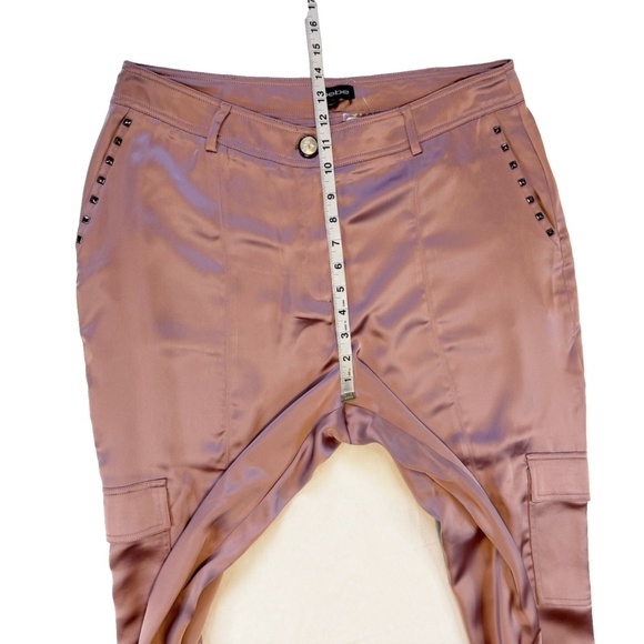 Bebe Size 12 Natural Waist Stud Detail Satin Jogger Pant Pink Cargo Pockets NWT - Picture 6 of 16